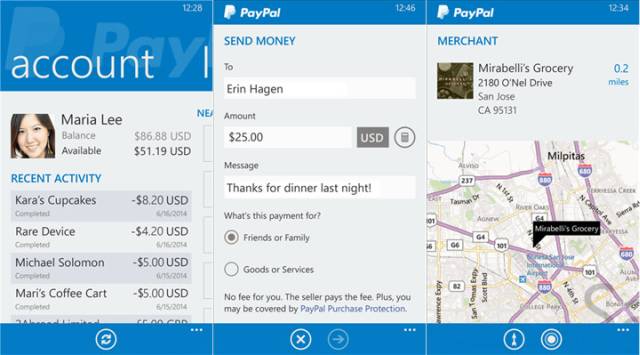 PayPal app version 4.0 screenshots