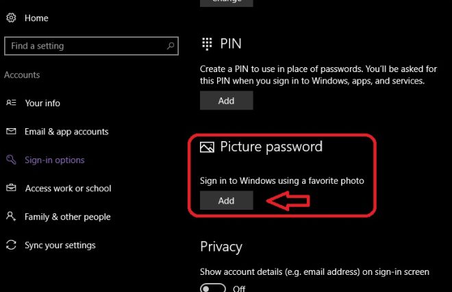 Settings Photo password
