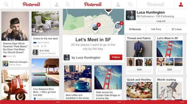 Pinterest app for Windows Phone 8.1 screens