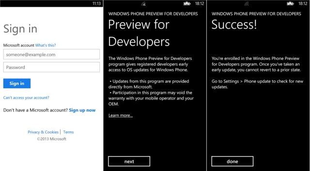 Preview for Developers program screens