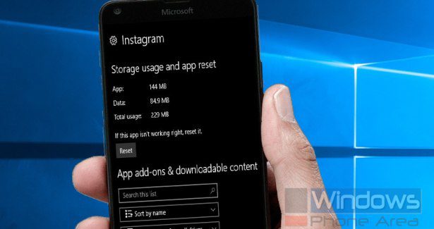 Instagram UWP reset app Windows 10