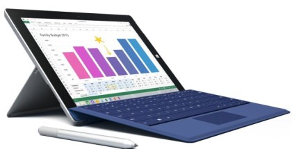 Microsoft Surface 3 Tablet front side pen and keyboard
