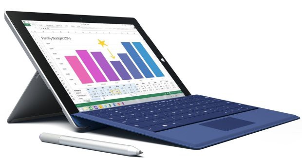 Microsoft Surface 3 Tablet front side pen and keyboard