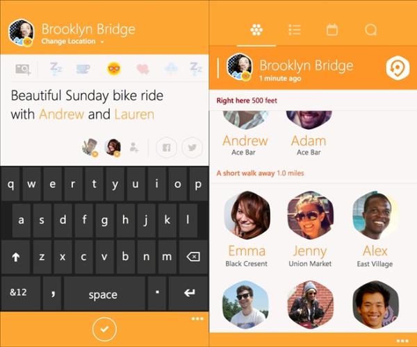 Swarm app for Windows Phones screens