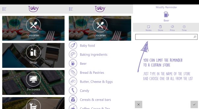 Toby Shopping reminder windows 10 mobile