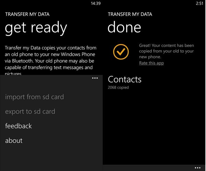 transfer my data app for Windows Phone