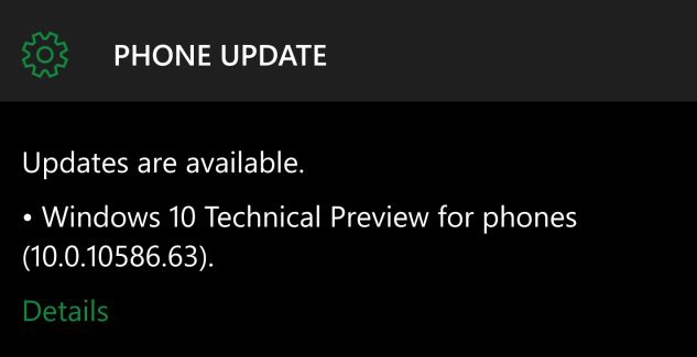Windows 10 Mobile 10586.63 update