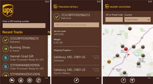 UPS App windows phone 8.1 screens
