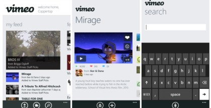 Vimeo for Windows Phone 8 screens