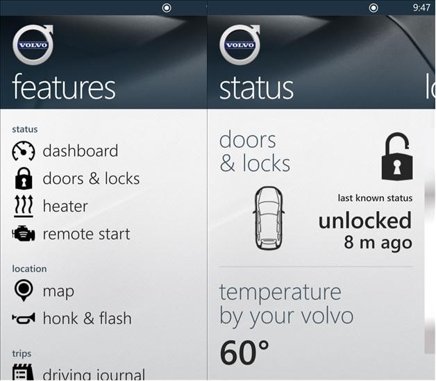 Volvo on Call app windows phone