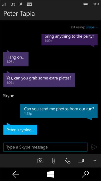 windows 10 skype and SMS combined
