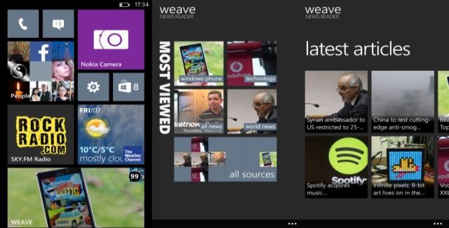 weave news reader for windows phone 8 tiles, home screen