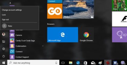 Windows 10 PC account tiles start