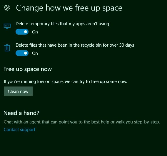 storage clean files windows 10 storage sense