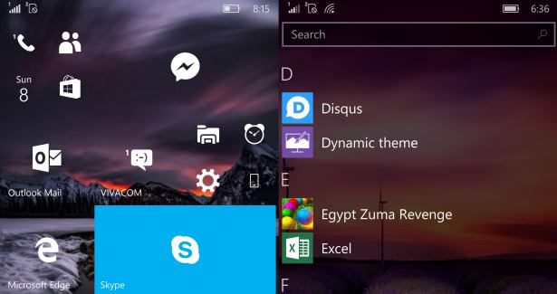 Windows 10 Mobile start screen live tiles