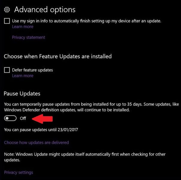 Windows Pause Update PC Mobile 10 Windows 10