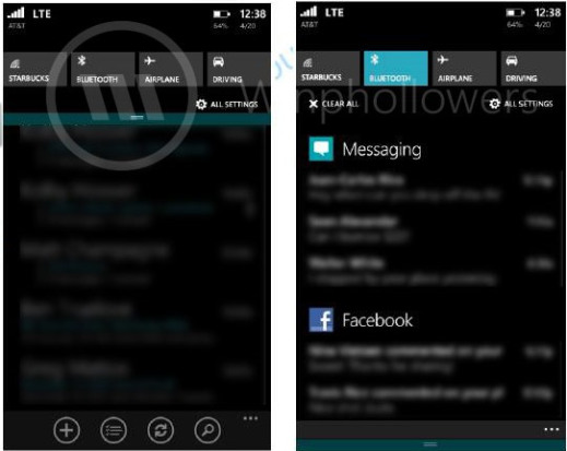 Screenshot of Windows Phone 8.1 Action Center