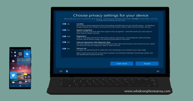 Privacy setup exprience Windows 10 Creators update