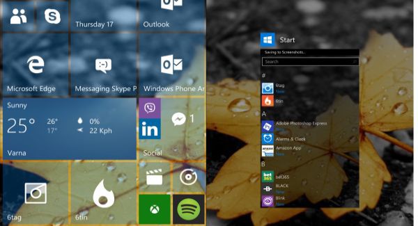 WIndows 10 start screen tiles