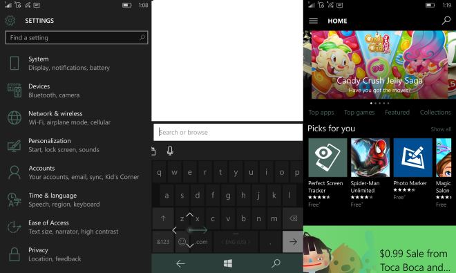 WIndows 10 Mobile start screen edge
