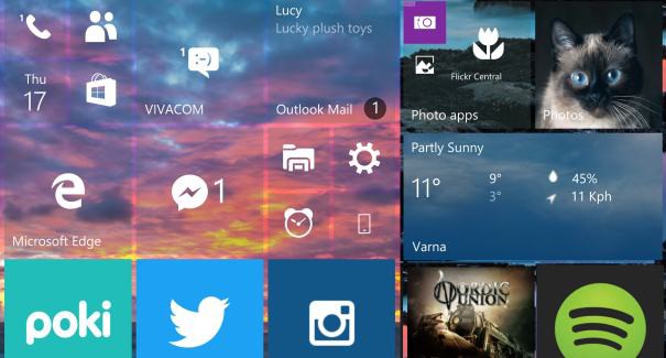WIndows 10 Mobile start screen