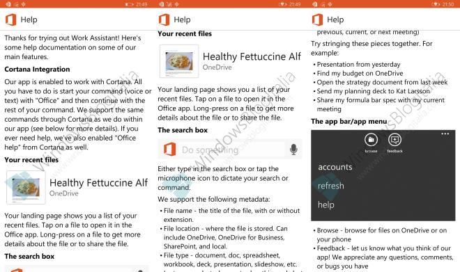 Work Assistant Cortana Windows 10 Office screens